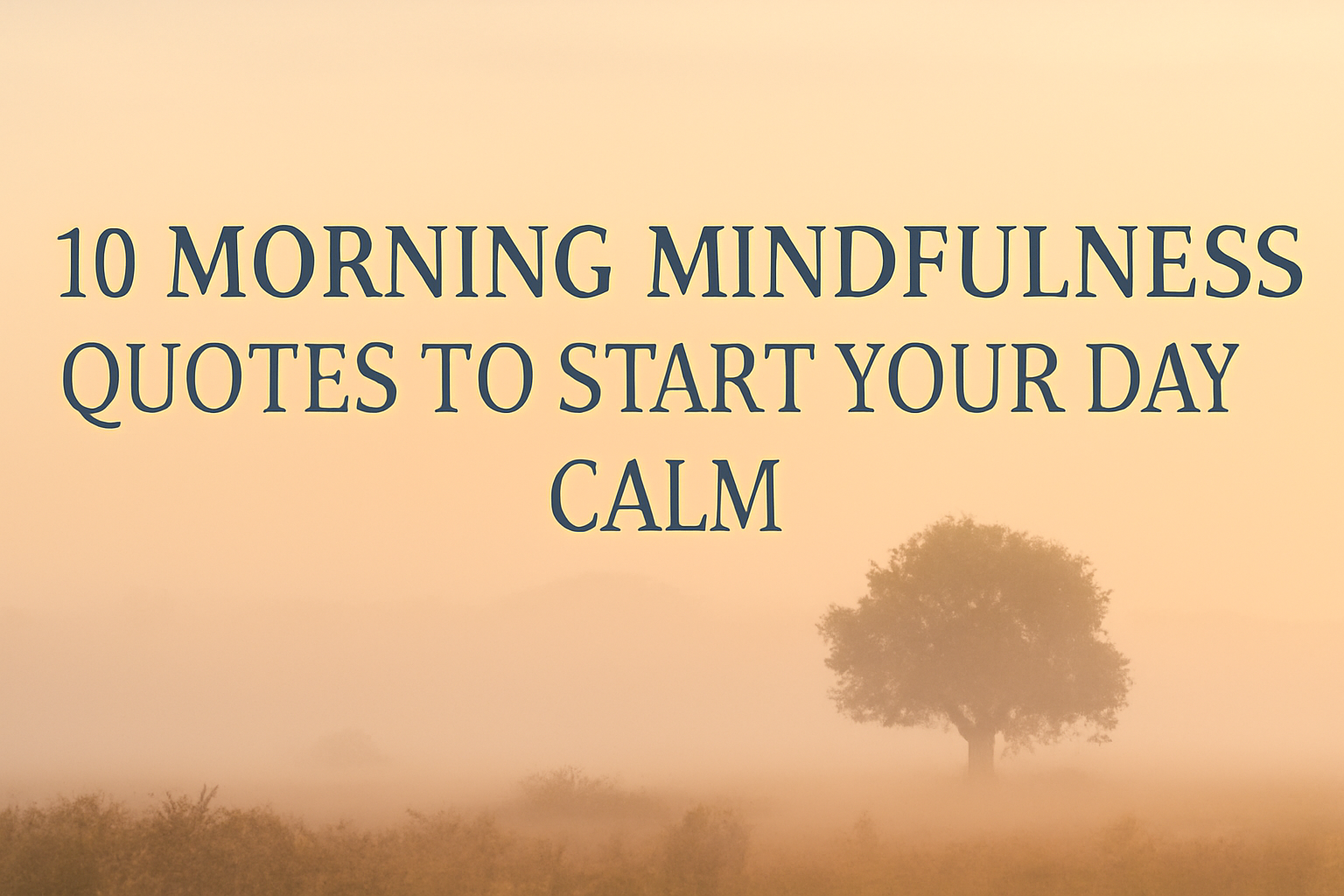 Peaceful sunrise background with tree and text overlay: 10 Morning Mindfulness Quotes to Start Your Day Calm